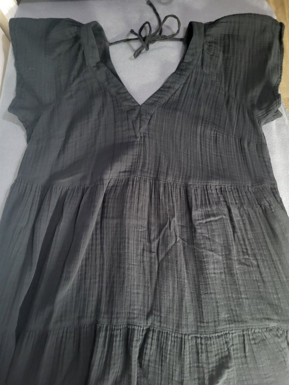 Old Navy Women's XL Black V-Neck Tiered Mini Swing Dress Gauzy Cotton - Picture 8 of 8